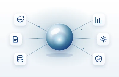 Layanan AI automation Core Marketing: AI terhubung ke chat, dokumen, database, laporan, otomasi, dan keamanan data